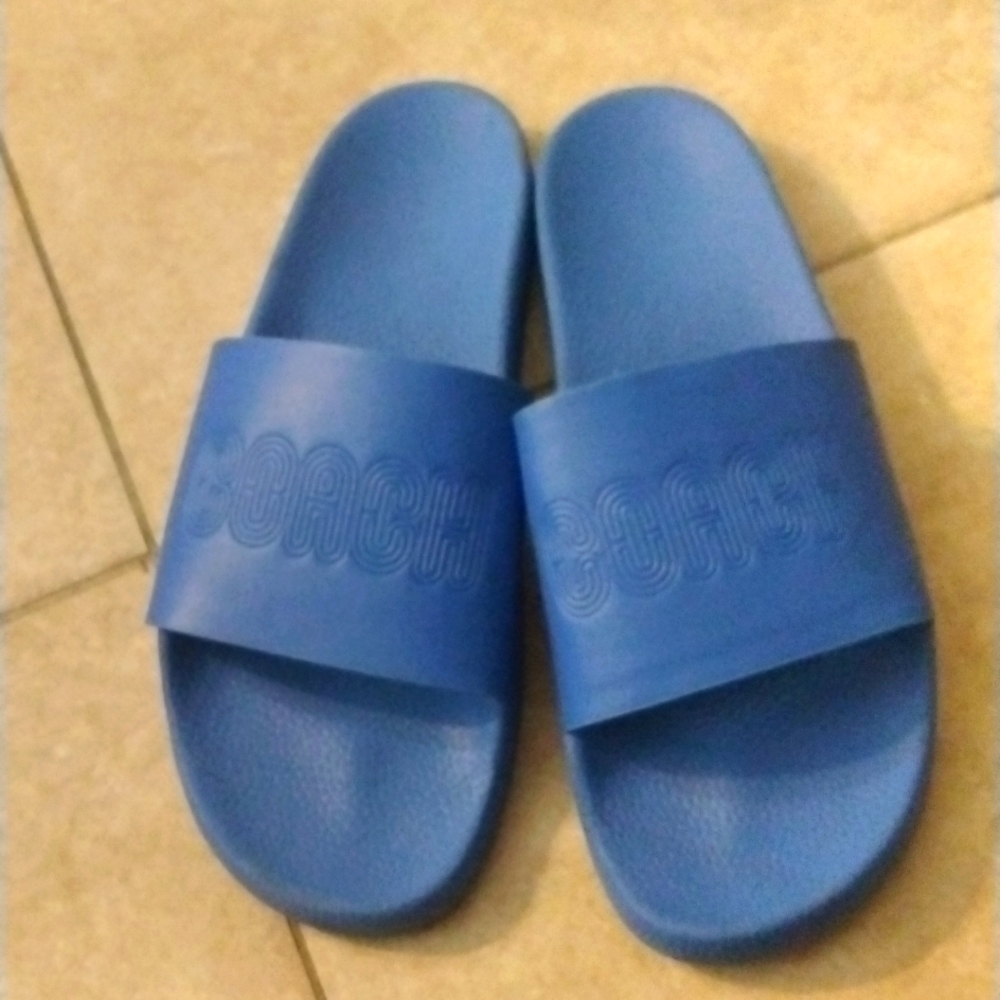 Coach Signature Mens Blue Slide-On Sandals